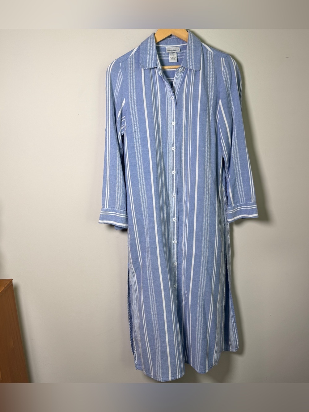 Tommy Bahama Striped Maxi Shirtdress Long Sleeve Roll Cuff Coastal Blue White XS - Picture 1 of 9
